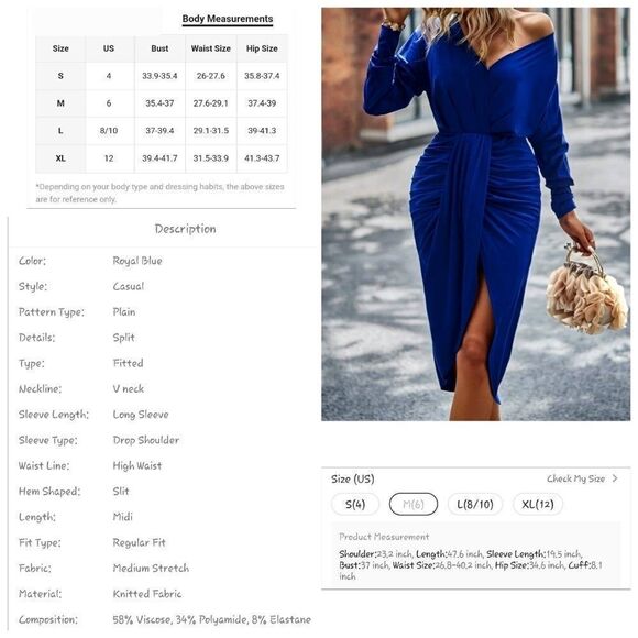 Women's Solid Drop Shoulder Split Dress Medium Blue - Picture 2 of 4